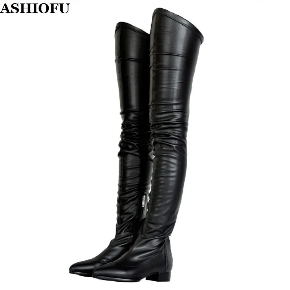 

ASHIOFU Hot Sale Handmade Women's Thigh High Boots Sexy Party Prom Over Knee Boots Real Photos Evening Club Winter Fashion Boots