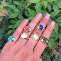 gold filled copper enamel finger rings for women creative colorful round smile face geometric rings fashion jewelry party gift