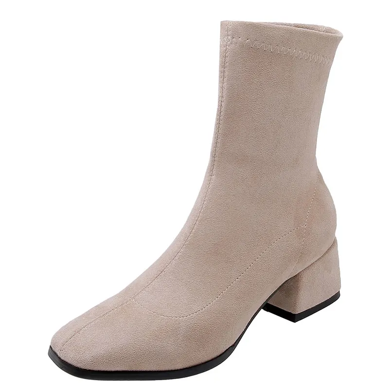 Женские эластичные ботинки-носки на высоком квадратном каблуке | Обувь