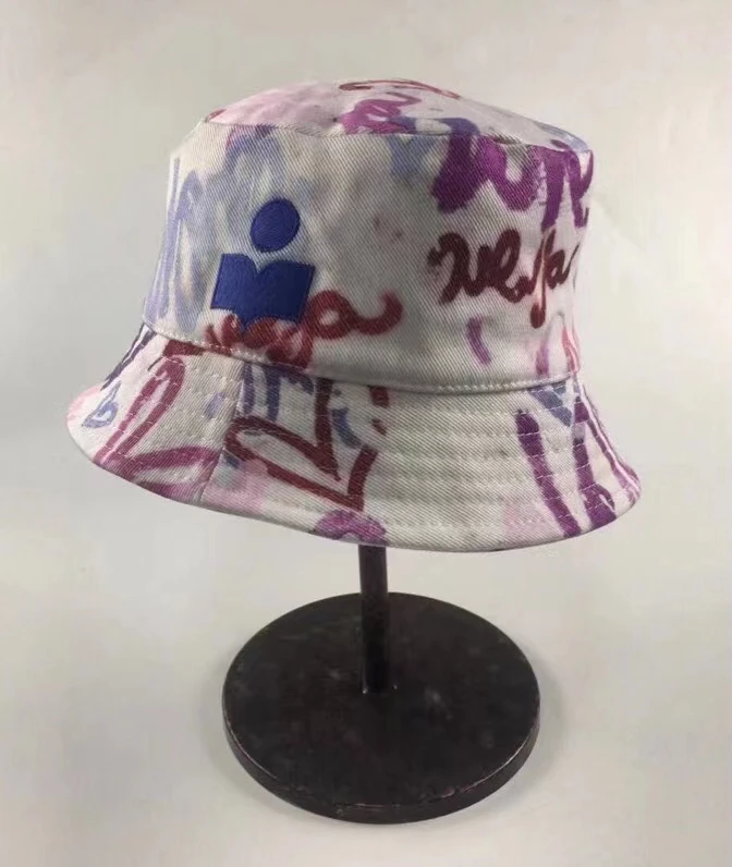 

Women Cotton Bucket Hats Logo Printed Heart Shaped Graffiti Hats for Sun Protection 2021 New Fashion