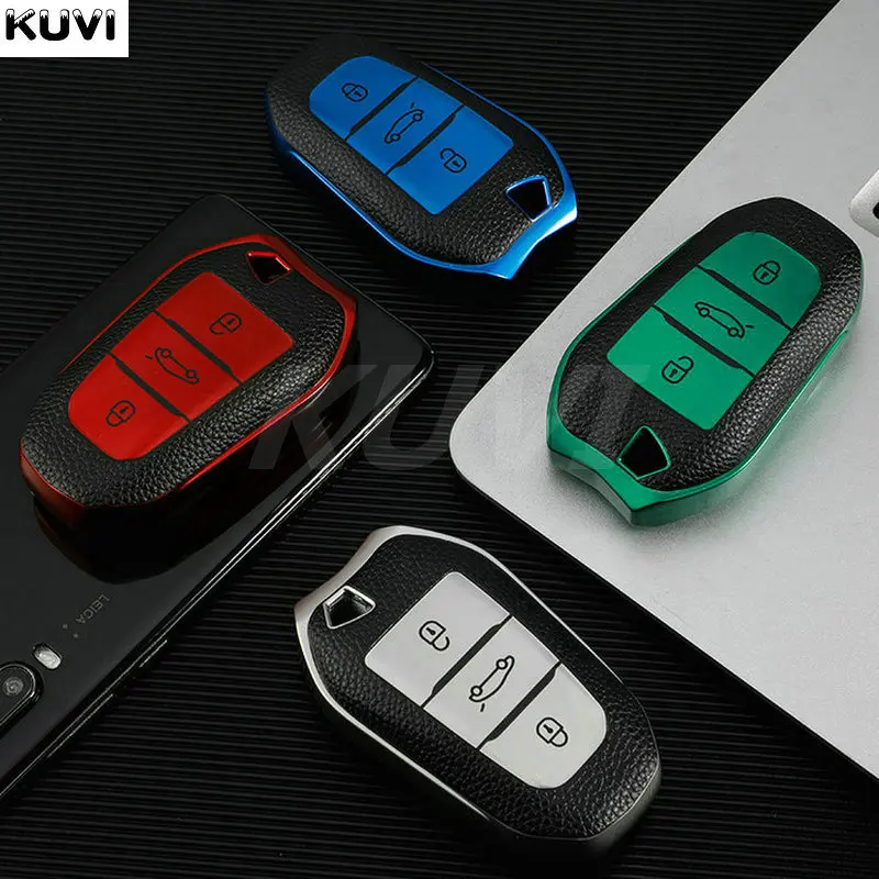 Кожаный ТПУ чехол для автомобильного ключа дистанционного управления Peugeot 208 308 408