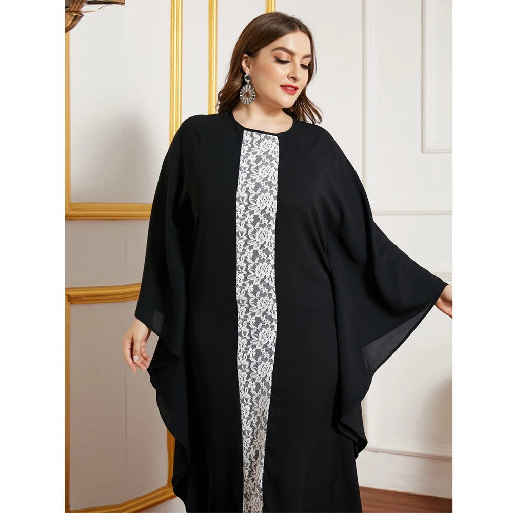 

Elegant Plus Size Black Maxi Dresses For Women Female Chiffon Lace Oversized Long Skirt Pregnant World Clothes Arab Muslim O