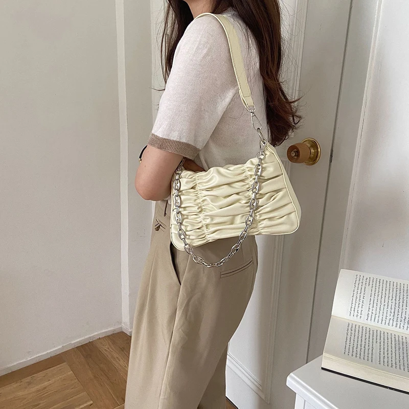 

Fashion Pleated Vintage PU Leather Underarm Shoulder Bag Casual Ladies Ruched Shoulder Messenger Bags Travel Handbags XA748M