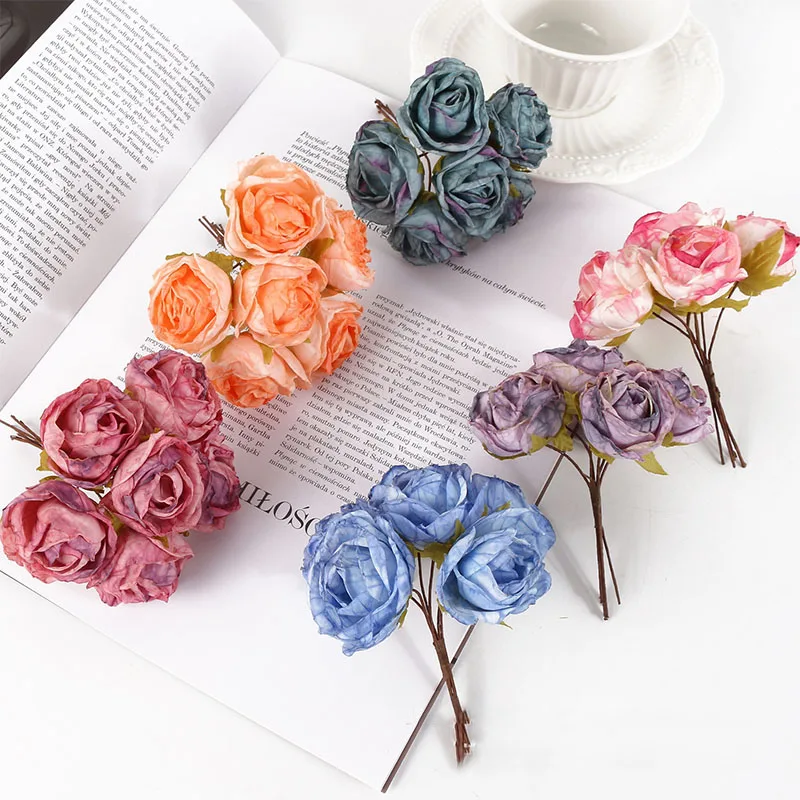 

Artificial 6 Head Fake Plant Flowers Persian Rose Bouquet Wedding Valentines Day Gift Dining Table Home Bedroom Decorations
