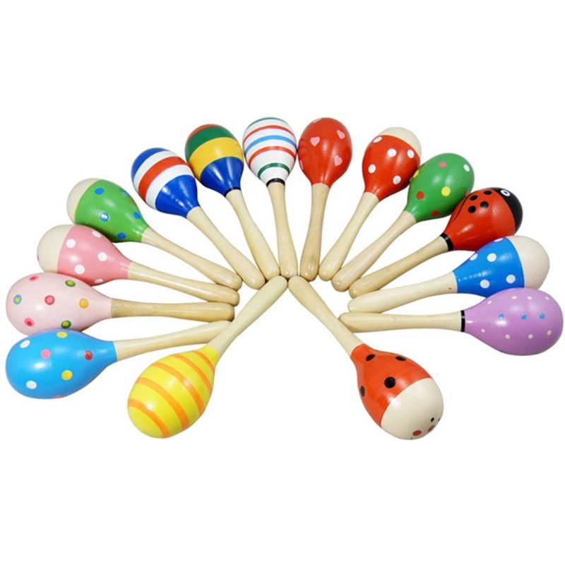 

C5AF Baby Sensory Cognitive Handle Sound Wooden Color Cartoon Sand Hammer