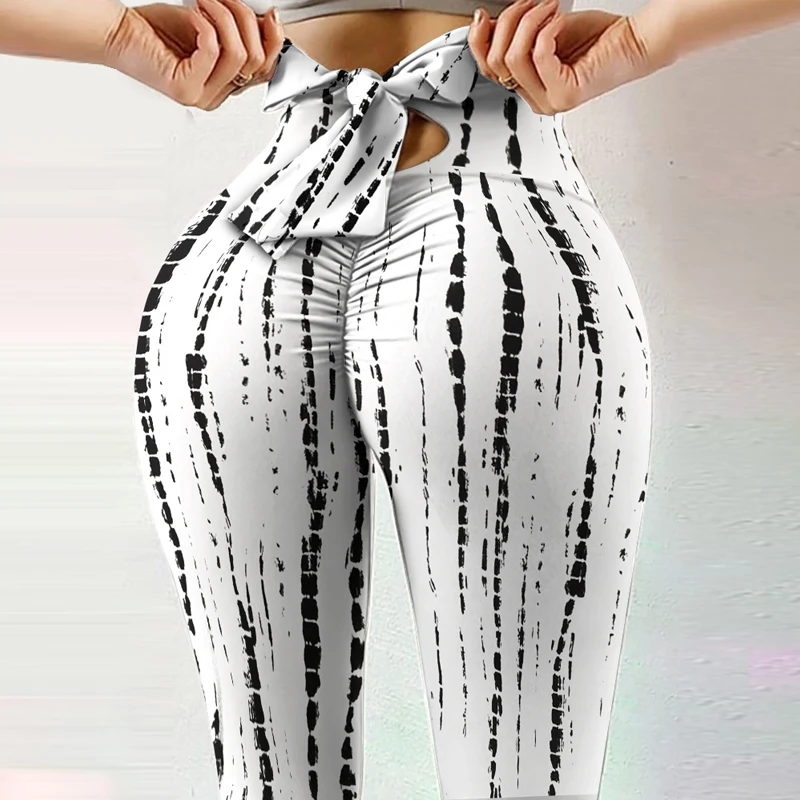 

hirigin Women Jogger Skinny Long Pants Elegant Women Print Leggings Stretchy Pant Sexy Bow Hollow Out Design High Waist Trousers