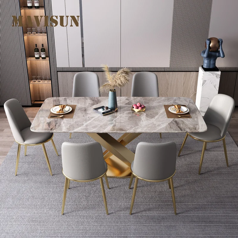 Новый роскошный глянцевый мраморный обеденный стол в скандинавском стиле на 6