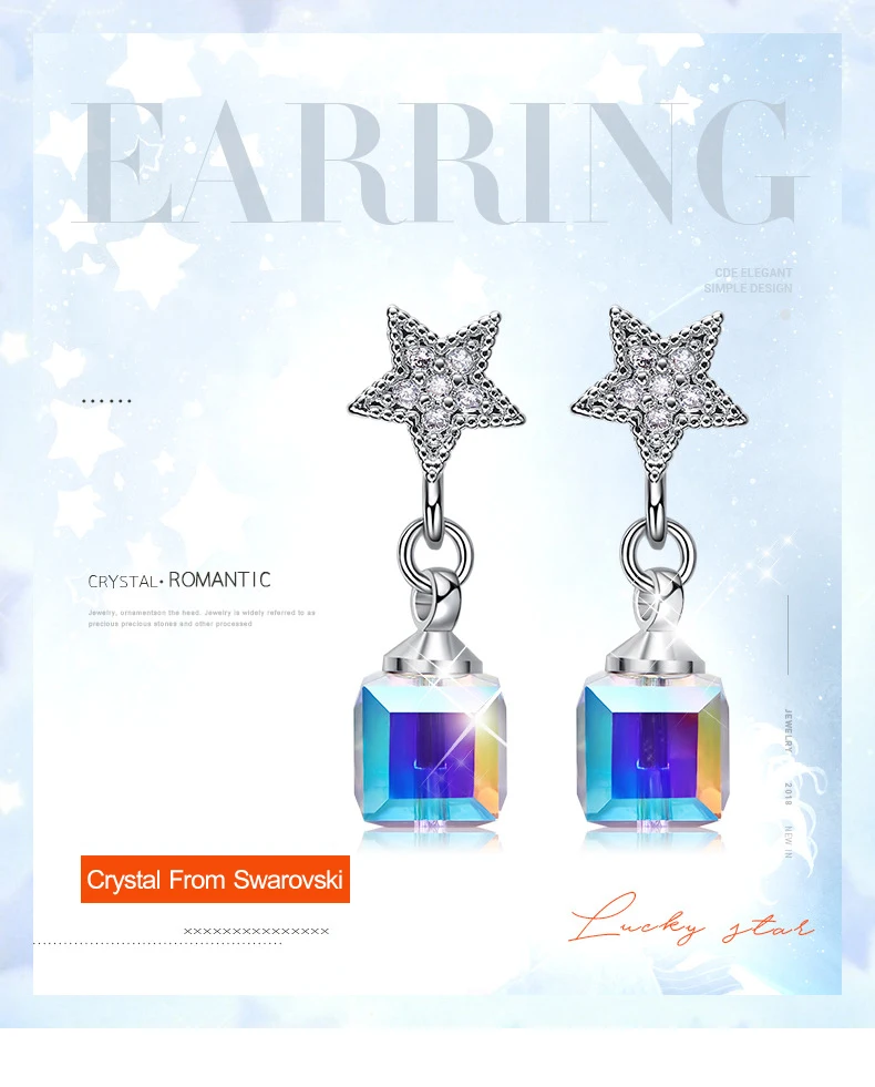 Warme Farben Crystal from Swarovski Earrings for Women S925 Sliver Square Cube Crystal Drop Earrings Korean Earrings Brincos