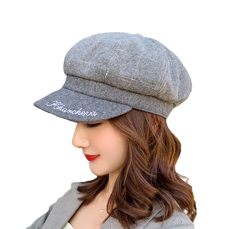 DeePom Fashion Hats Women Fall Winter Beret Octagonal Hat Female British Style Plaid Vintage Bonnet Newsboy Caps Painter Cap |