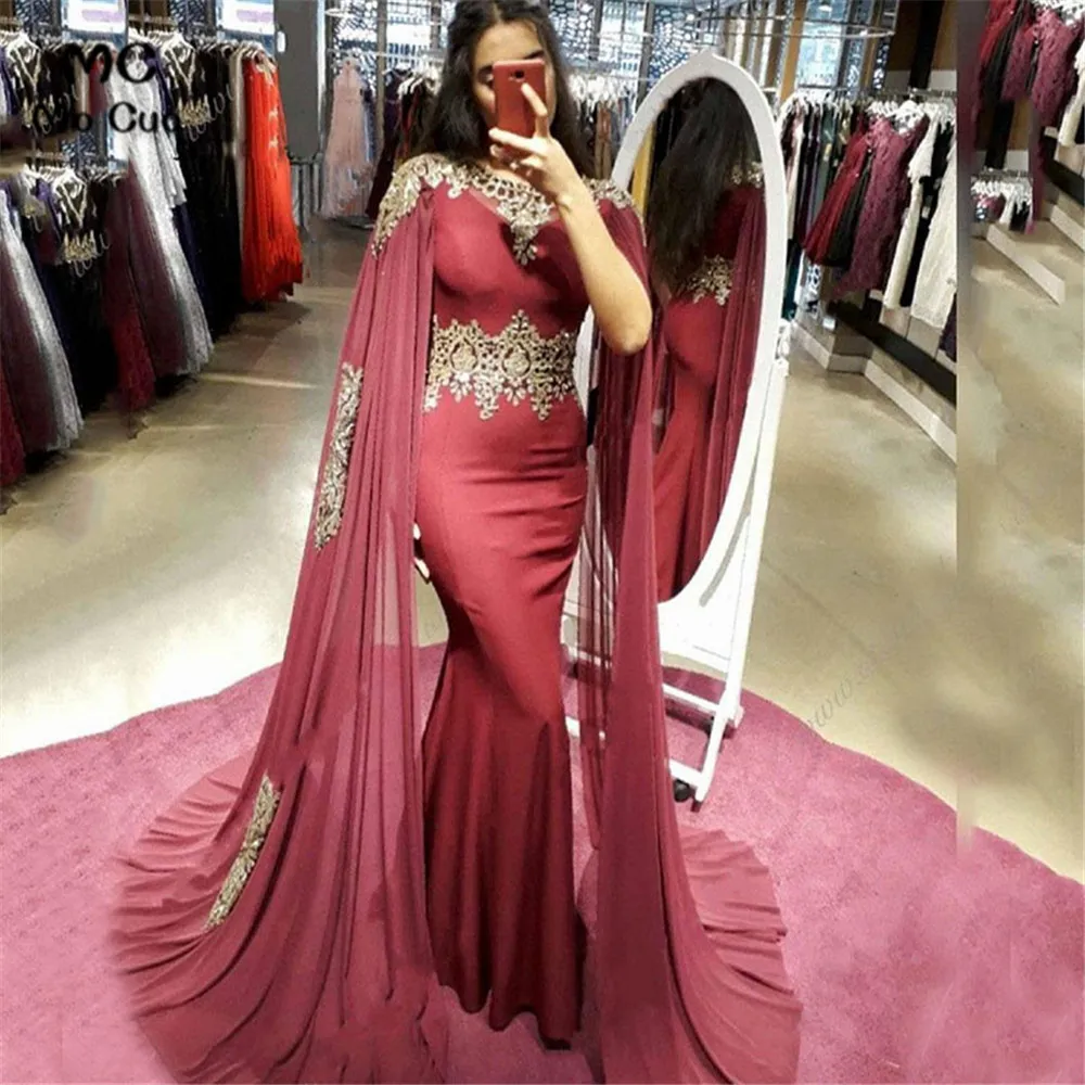 

Burgundy Muslim Prom Evening Gowns Plus Size 2020 Long Kaftan Mermaid Prom Dresses With Appliques Arabic Vestidos De Festa