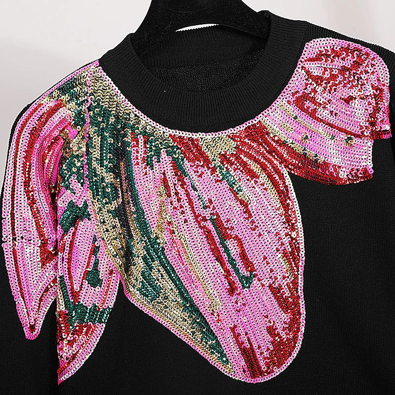Женский спортивный костюм с блестками Свободный вязаный свитер длинным рукавом