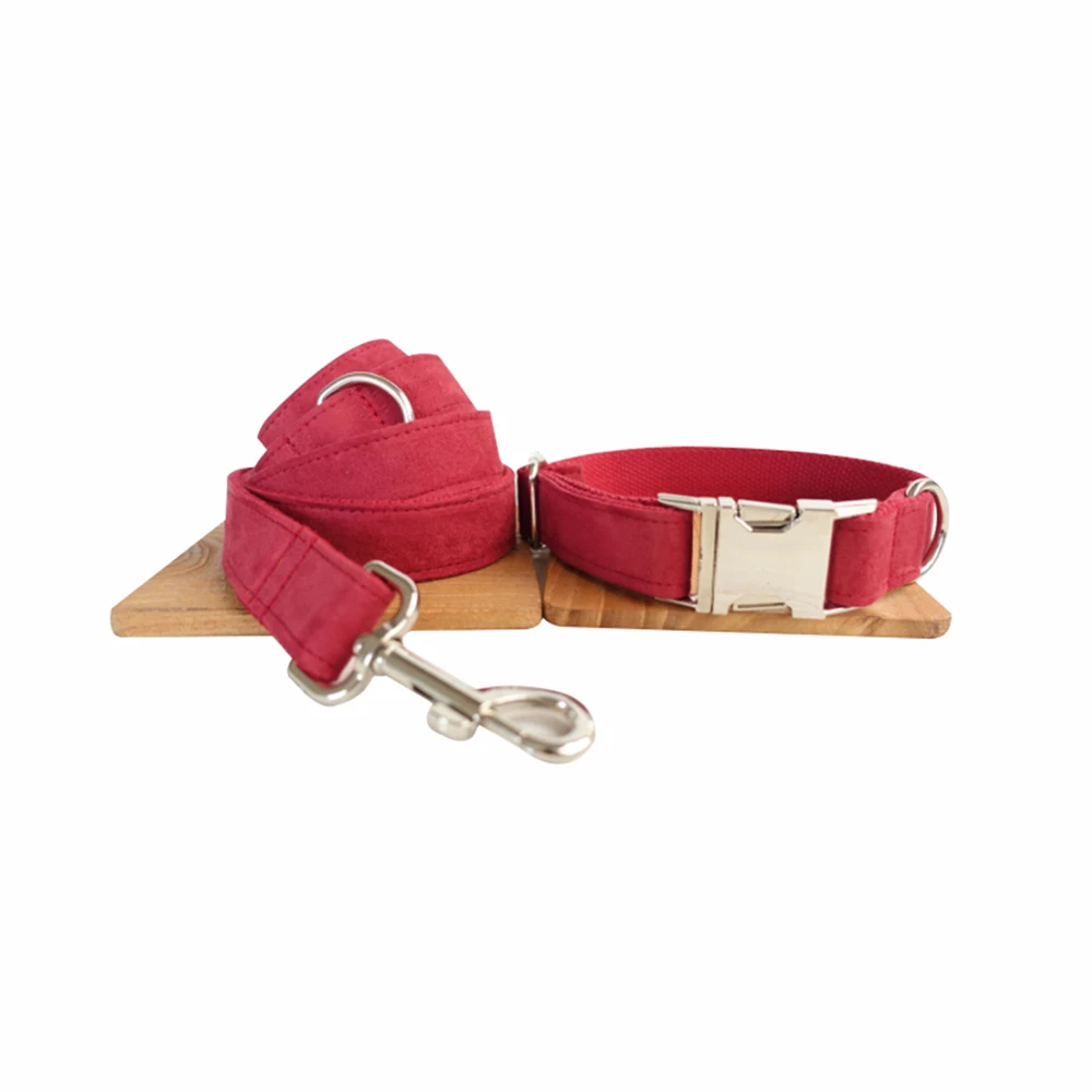 

Customized Dog Collar Engraved Puppy ID Tag Leash Collar Set Adjustable Outdoor Solid Canvas Pet Collar Leash Red CHERRY
