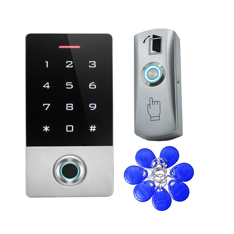 LED button 10 tags Водонепроницаемый сенсорный экран панель RFID считыватель отпечатков пальцев Сканер пароль открывалка ворот Клавиатура контроля доступа безопасности вход - Цвет: LED button 10 tags