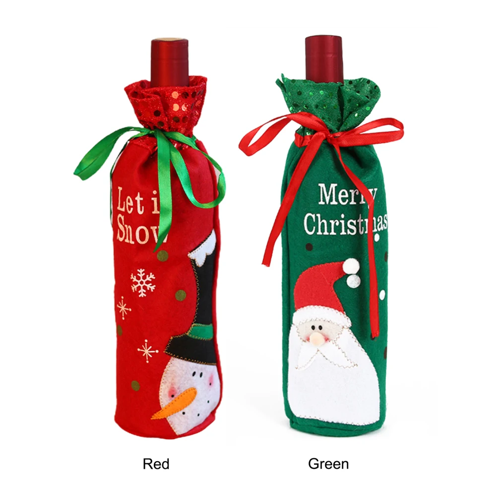 

Christmas Wine Bottle Covers Bag Holiday Santa Claus Champagne Bottle Cover Red Merry Christmas Table Decorations For Home