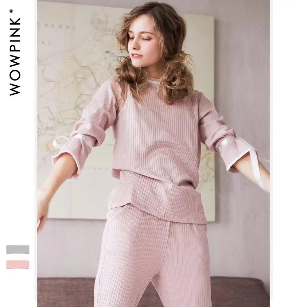 2019 осенние новые хлопковые трикотажные пижамы женские простые европейские и