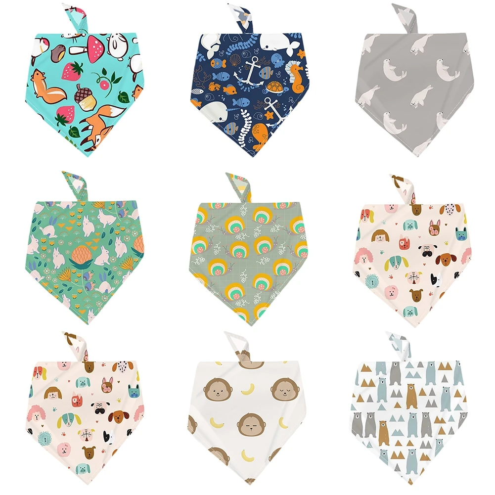 

New 2021 Pet Dog Cat Bandana Neckerchief Neck Polyester Scarf Saliva Towel Animal Printing Pattern