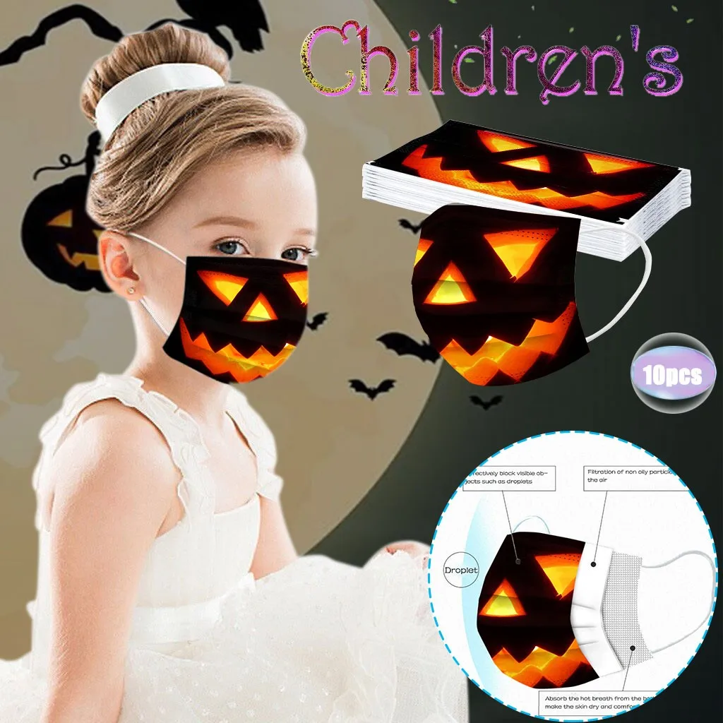 10 шт. одноразовая маска для лица с рисунком черепа тыквы кошек ведьмы| |