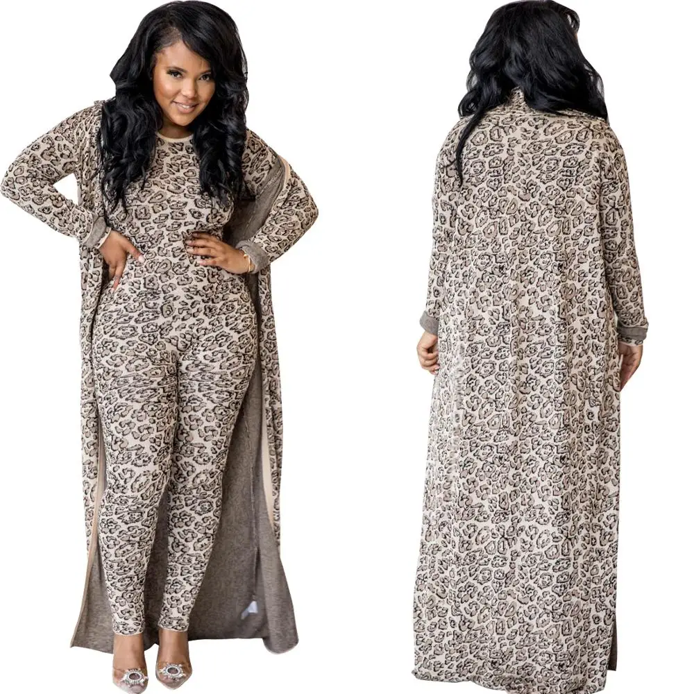 Wjustforu зимние теплые две детали с принтом набор женщин Bodycon леопардовый комбинезон