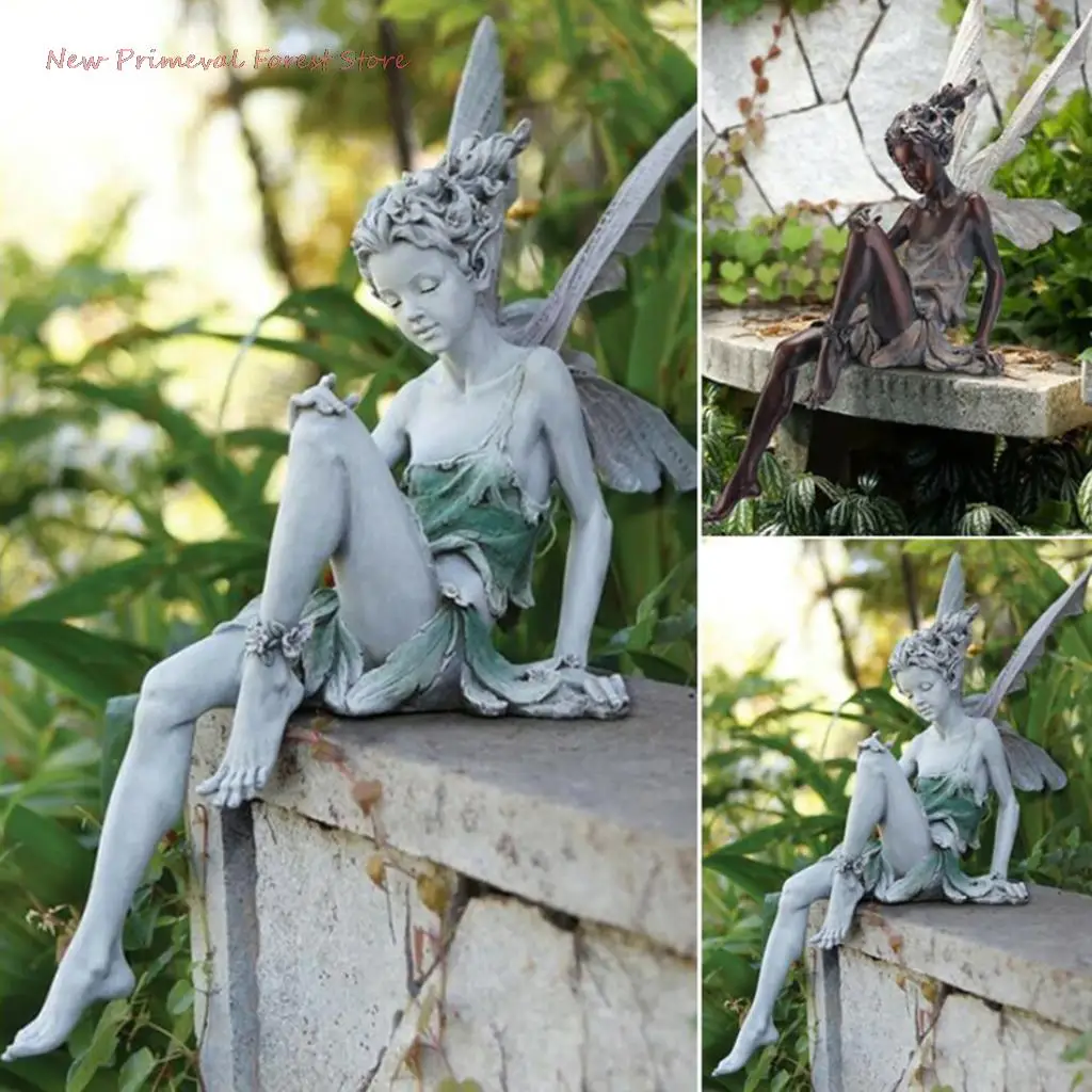 

Resin Sitting Fairy Statue Garden Ornament Porch Sculpture Yard Craft Landscaping for Home Garden Decoration
