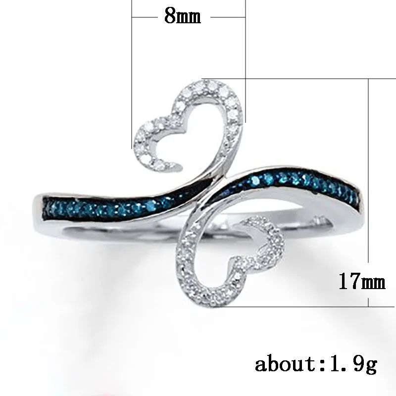 

Trendy Female Crystal Love Heart Ring Classic Silver Color Thin Wedding Rings For Women Dainty Blue White Zircon Engagement Ring