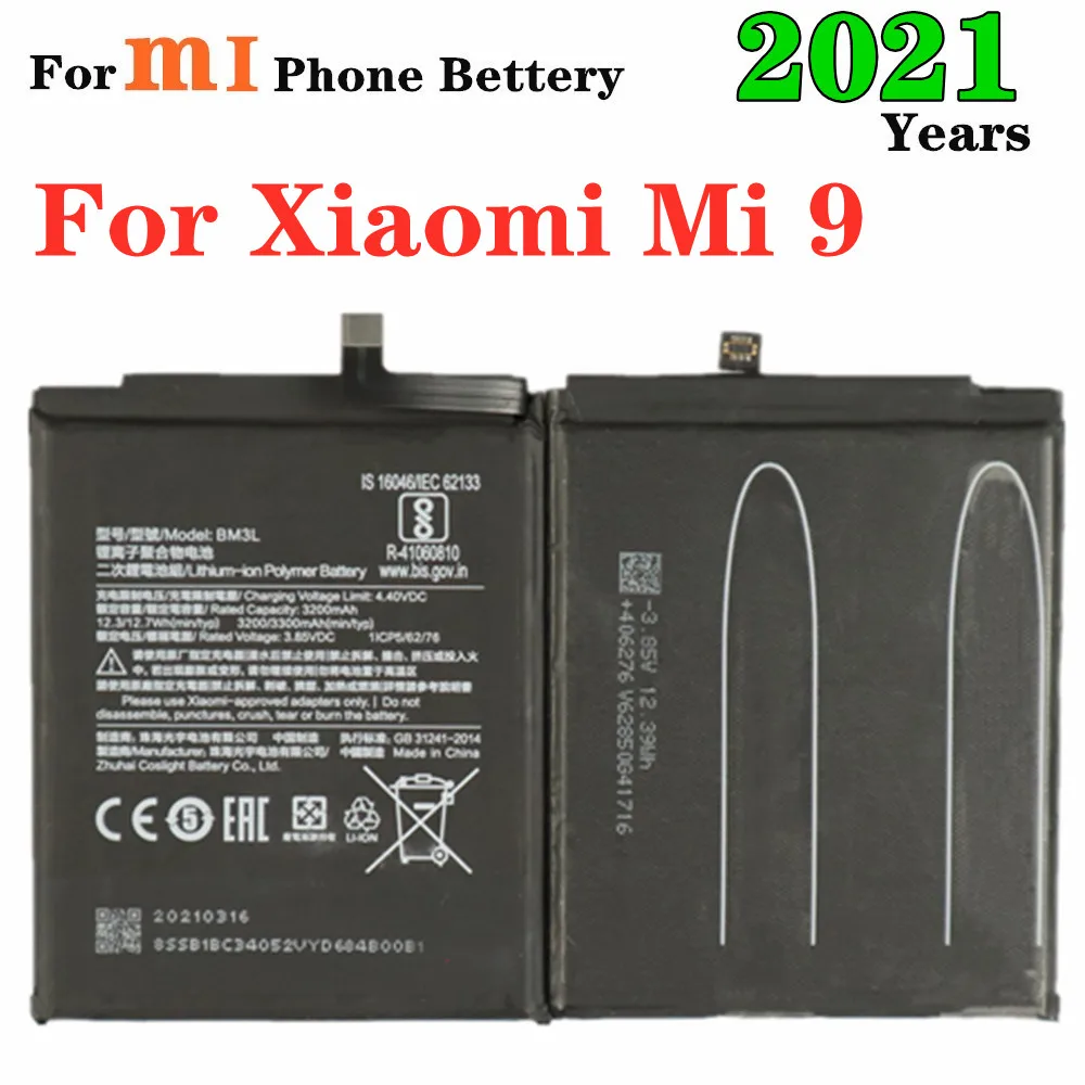 

2021 Years BM3L Battery For Xiaomi 9 Mi9 M9 Mi 9 Phone Battery 3300mAh Rechargeable Battery