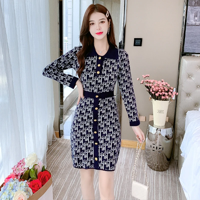 

Осень 2021, женское вязаное платье, французская мода, темпераментная Корейская версия юбки в клетку с поясом, Vestidos De Mujer