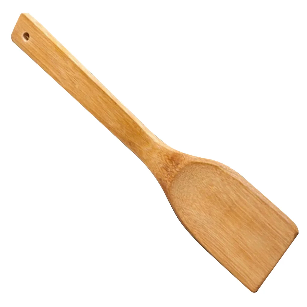 2 Pcs Bamboo Wood Kitchen Spatula Slotted Non-Stick Heat Resistant Cooking Spoon Baking Utensil |
