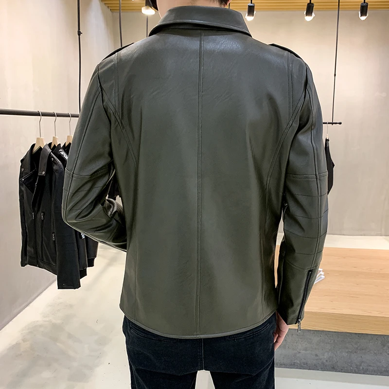 Черная мотоциклетная мужская куртка Chaqueta Hombre кожаная винно-красная Модная