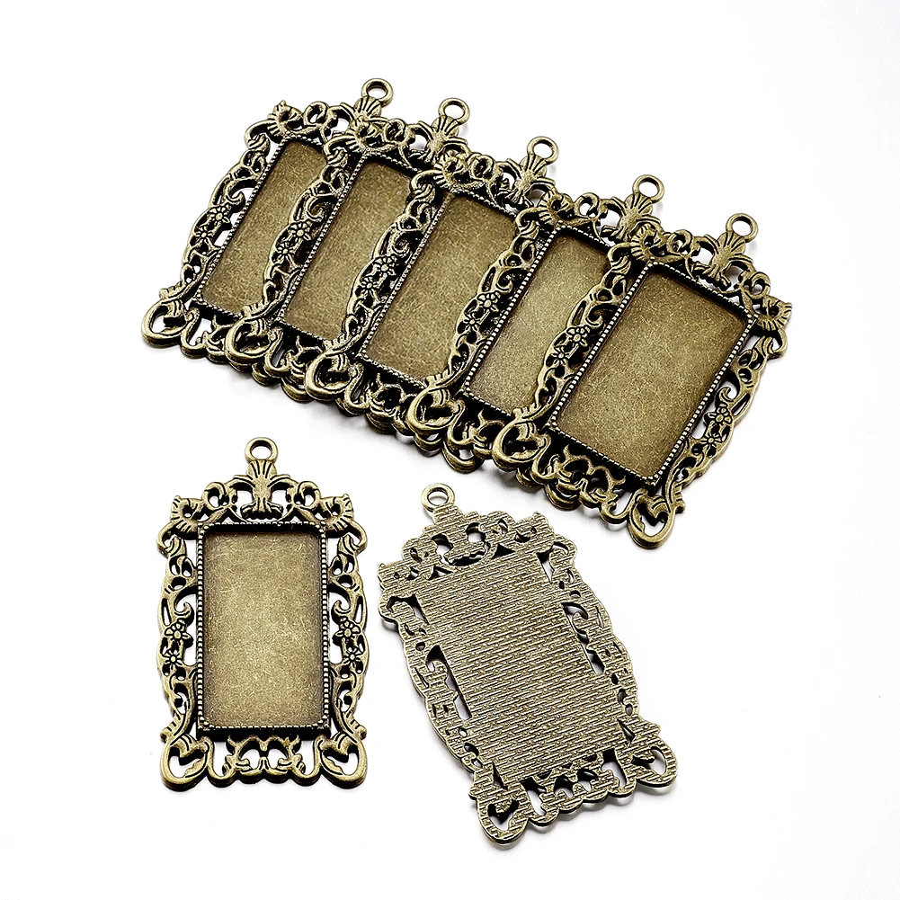 10 шт. винтажный большой подвесной Кабошон из античного бронзового сплава, рамки, прямоугольный кабошон, основание для фотоэлементов
