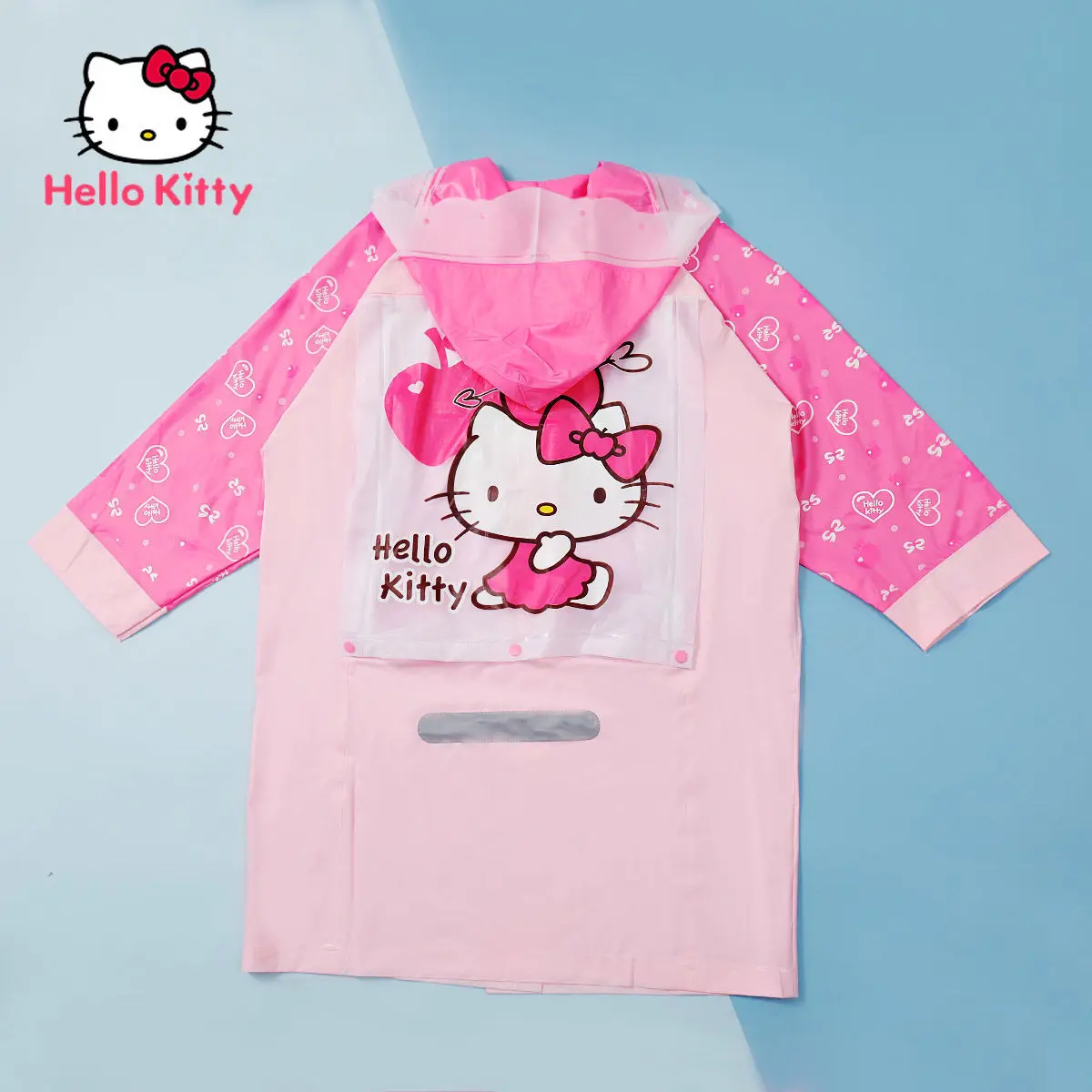 

Hello Kitty Girl Raincoat with Schoolbag Seat Cartoon Raincoat Reflective Strip Safety Thickened Raincoat