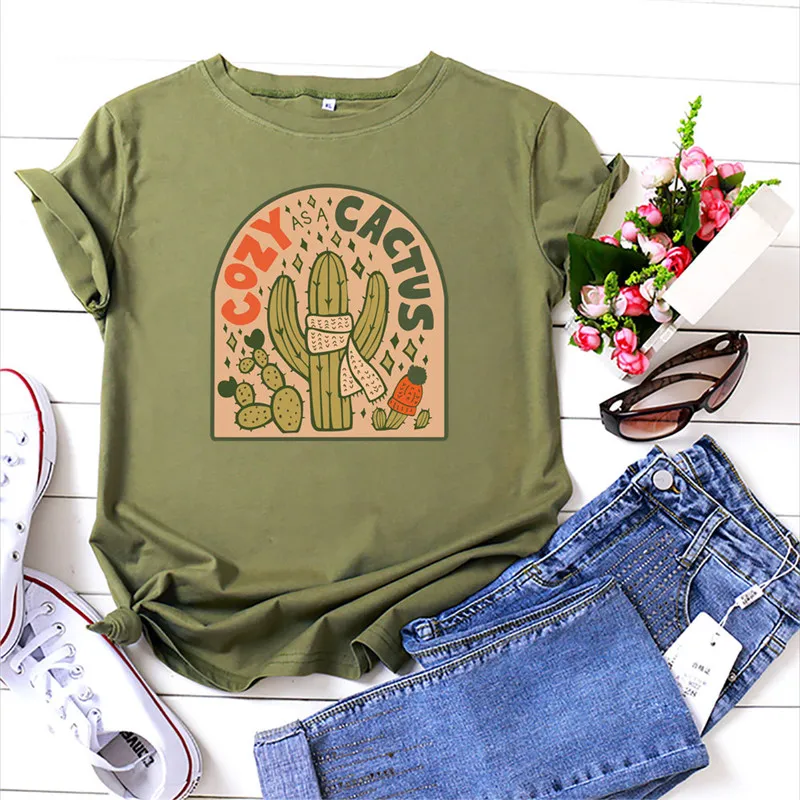 

Cactus T Shirt Women Summer Plus Size Cute Graphic Tees Casual Short Sleeve O-neck Cotton T Shirts Tops Tees Streetwear Top