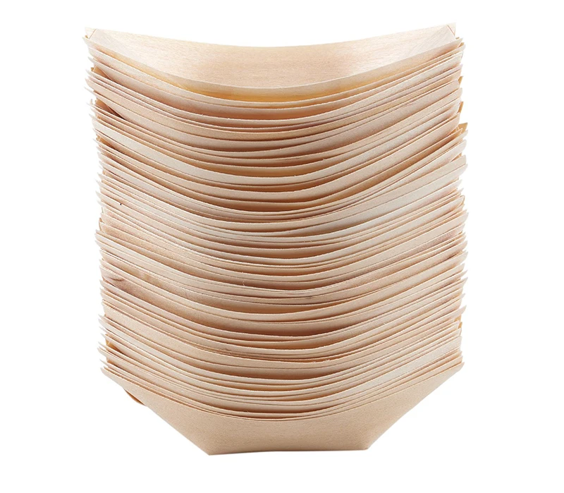 50x finger food- bowls, "boat" biodegradable wood cake tool bar accessory disposable party tableware