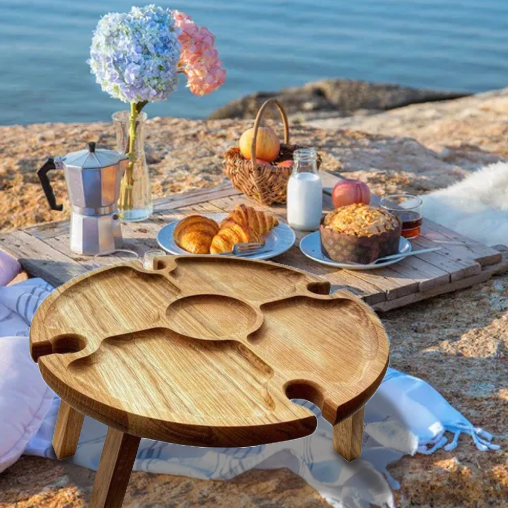 

Folding Picnic-table With Glass Holder 2 In 1 Wine Glass Rack Outdoor Outdoor Tool Wine Table Wooden Table Easy To Carry Wine