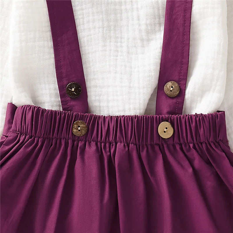 Детский комплект белая рубашка с длинными рукавами топы для девочек фиолетовые