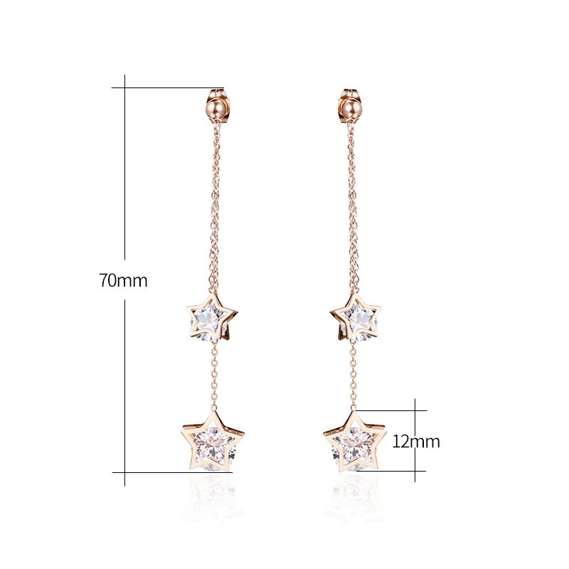 Розовое золото пентаграмма кисточкой серьги с цирконием для женщин нержавеющая