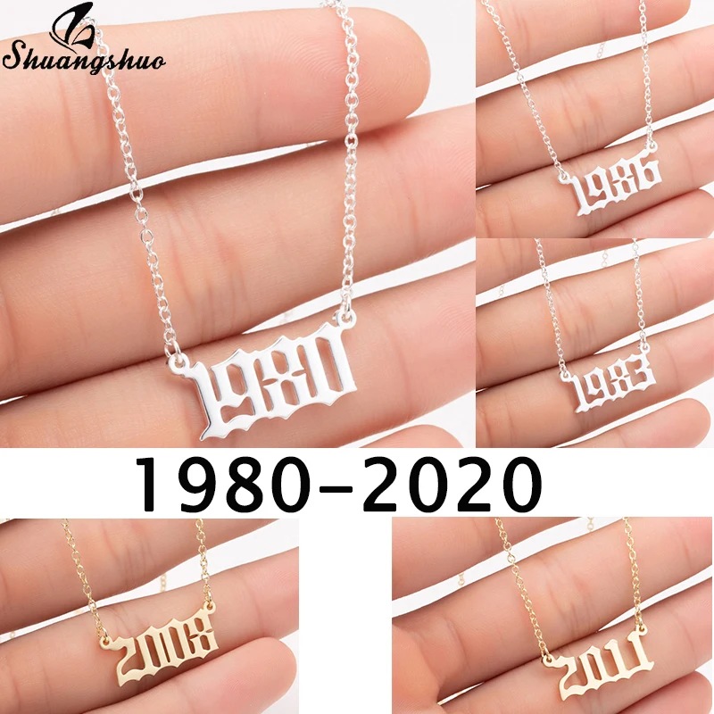 Mini Nostalgia Year Number Stainless Steel Pendant Necklace for Women Girls Shape of 1995 1996 1998 1999 Special Date Necklace