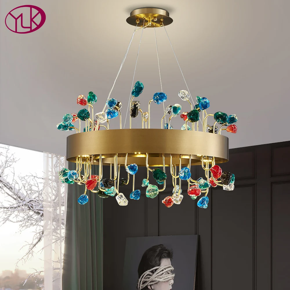 Современная хрустальная люстра для гостиной круглые разноцветные светодиодные