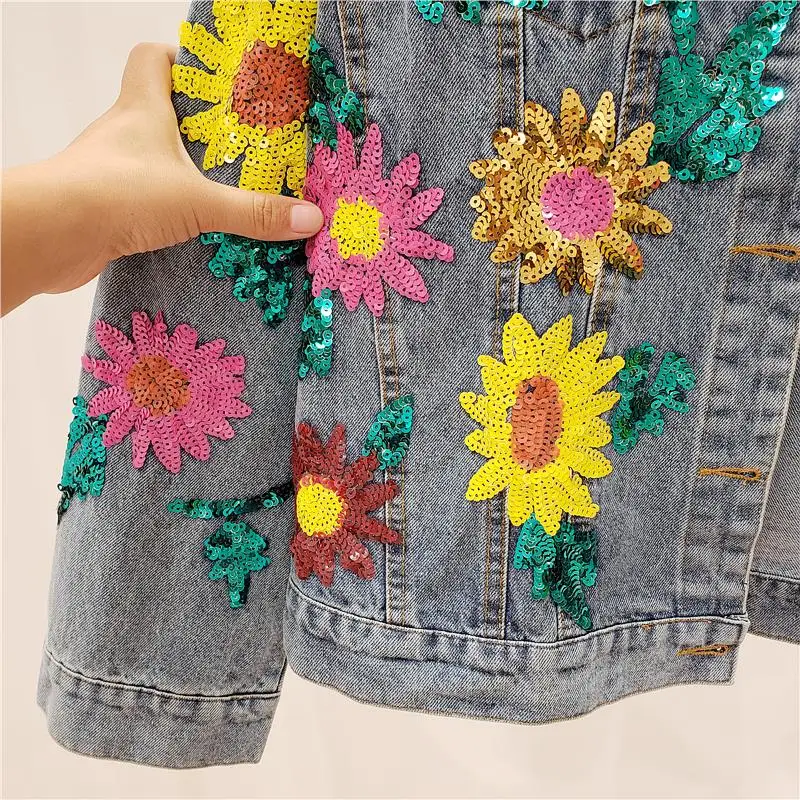 

Fad Women Sequin Denim Jacket Womens Jackets and Coats Streetwear Denim Jeans Jacket Outerwear Chaqueta Mujer ropa de mujer