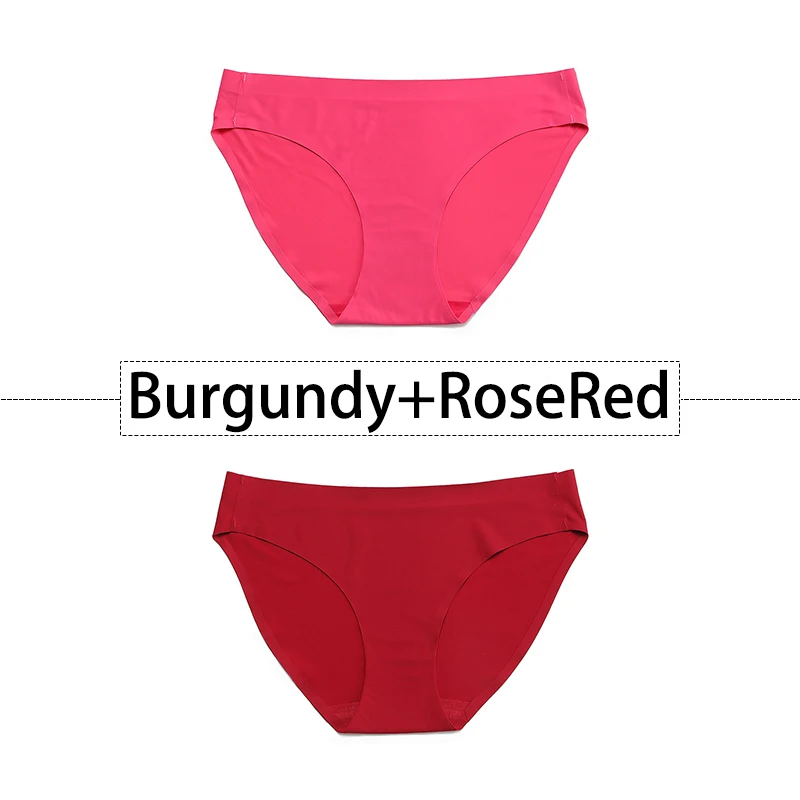 Burgundy-RoseRed 2 шт./партия, открытый Шелковый бесшовный трусики для женщин, нижнее белье сексуальные плавки, цельное нижнее белье с открытой спиной и низкой посадкой, женское XS-L, большие размеры США - Цвет: Burgundy-RoseRed
