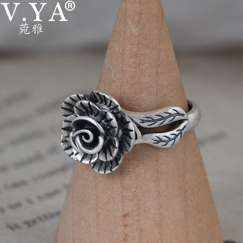 

V. Я реальные S925 стерлингового серебра простой дизайн в винтажном стиле открытая Роза кольцо для женщины Молодежные элегантные модные сереб...