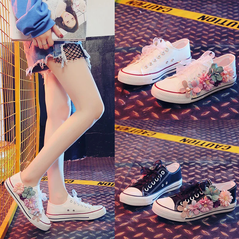 

Новинка 2021, парусиновые туфли с цветами, трехмерные Стразы, студенческие туфли на плоской подошве для доски мечты, цветные с бриллиантами