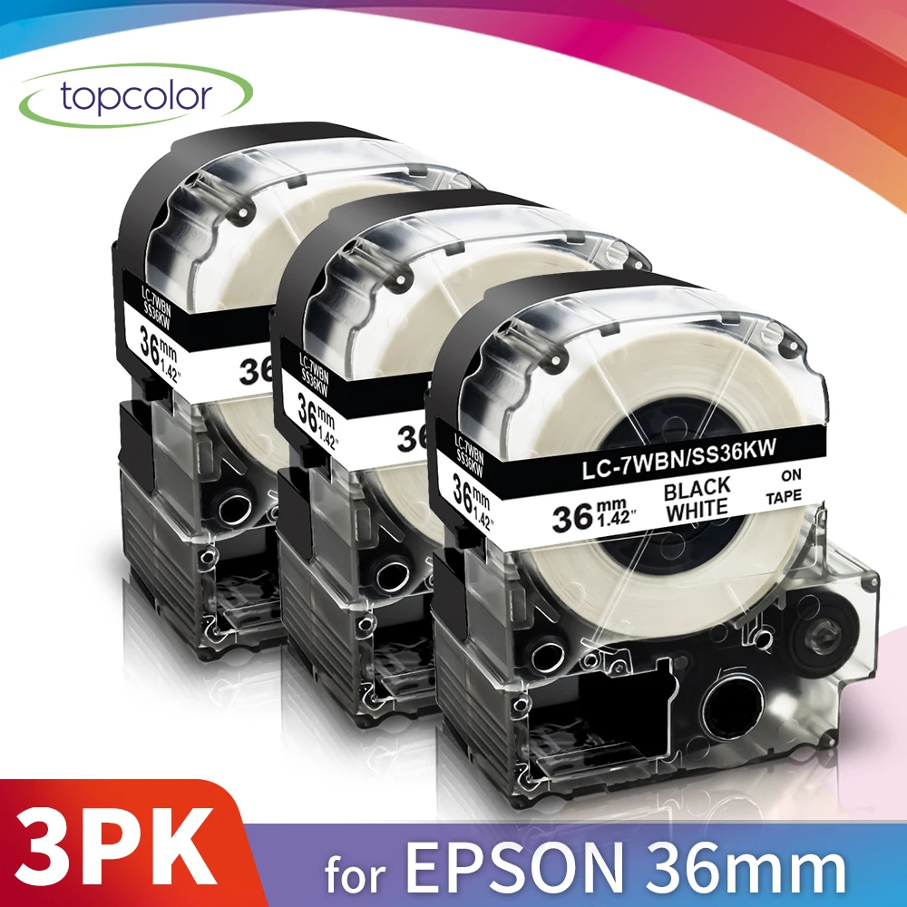 

Topcolor 36mm Black on White Labeling Tape Compatible Epson Label Maker KingJim Label Printer SS36KW LK-7WBN for LW-1000P 900P
