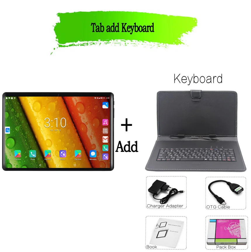 Add Keyboard Новинка, 10,1 дюймов, Android 7,0, планшетный ПК, 4 Гб+ 64 ГБ, четыре ядра, sim-карта, телефон, звонок, ПК, Bluetooth, Wi-Fi, Sim, 3G, телефон, планшеты, мобильный телефон - Комплект: Add Keyboard
