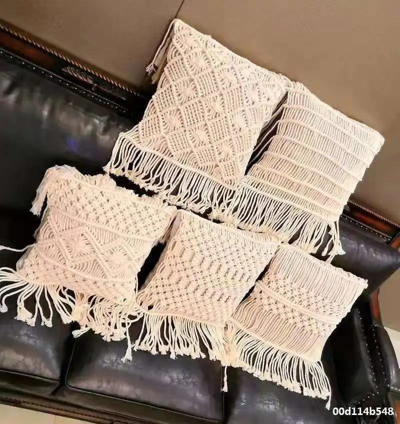 MOM'S YARD New Macrame Handmade Cotton Thread Pillowcase Bohemia Moroccan Sofa Cushion Cover Decorative Pillowcase High-end Gift