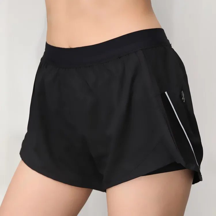 

New style anti-glare yoga shorts breathable quick-drying stretch sports shorts fake two-piece fitness pants women