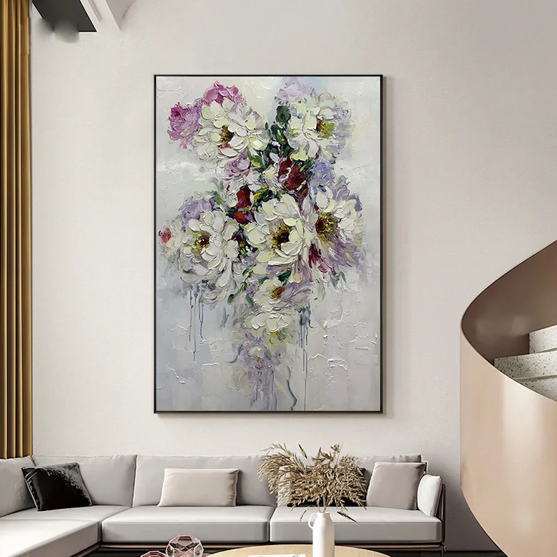 

Hand-Painted Oil Painting on Canvas Peony Flowers Wall Hanging Art Home Decor Decoracao Para Casa Cuadros Para Salon No Framed