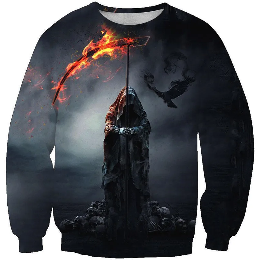 

KISSQIQI Men Crewneck Pullovers 3D Printed Funny Skull Men's Sweatshirt Casual Trend Fashion Men's Sweatshirt Maximum Size S-5XL