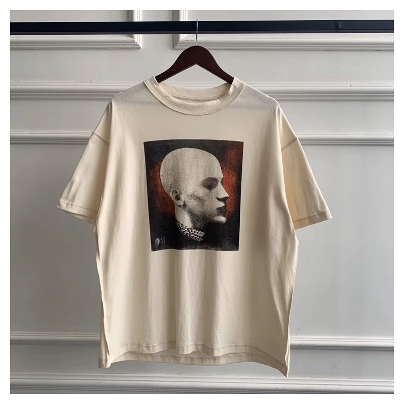 

Europe and America high street o-neck t-shirt men's loose trend old vintage short sleeve t-shirt men and women