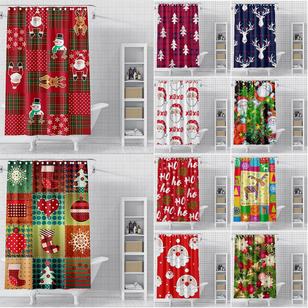 

Merry Christmas Bathroom Curtain Santa Claus Shower Curtain For Bathroom Fabric Polyester Waterproof Shower Curtains Xmas Decor