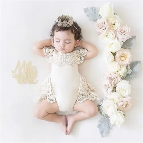 Повседневный кружевной комбинезон с цветочным принтом для маленьких девочек